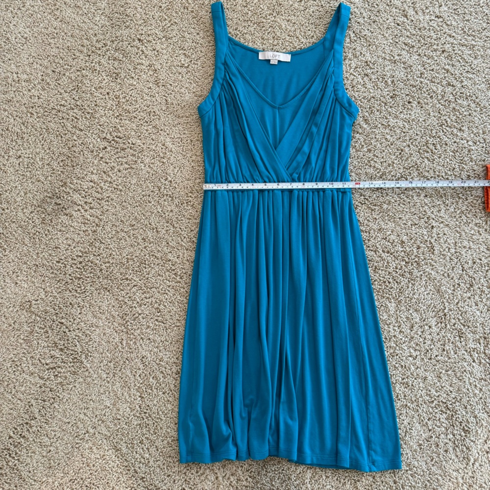 Loft Blue Jersey Knit Sleeveless Dress layered top & stretch waist. Size Small - Picture 2 of 7